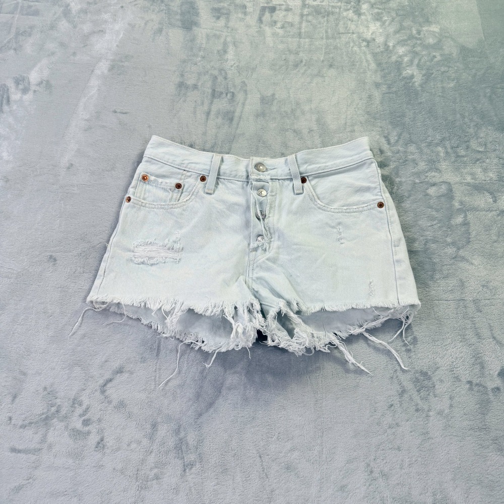 Levis 501 Original Distressed Cut Off Shorts Light Wash Blue Measures 27 Size 25 - Picture 2 of 13